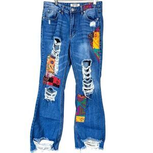Almost Famous Vintage Distressed Patchwork Jeans